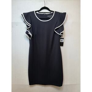 Andrew Marc Navy/Cream Flutter Sleeve Shift Dress, Size 16 NEW!